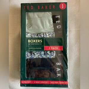 Ted Baker Green, Pattern and Navy Blue, Cotton Blend Boxers 3-Pack